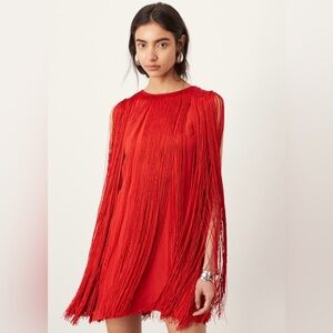 NWT ASOS EDITION ultimate fringe trapeze mini dress in red - US 6
